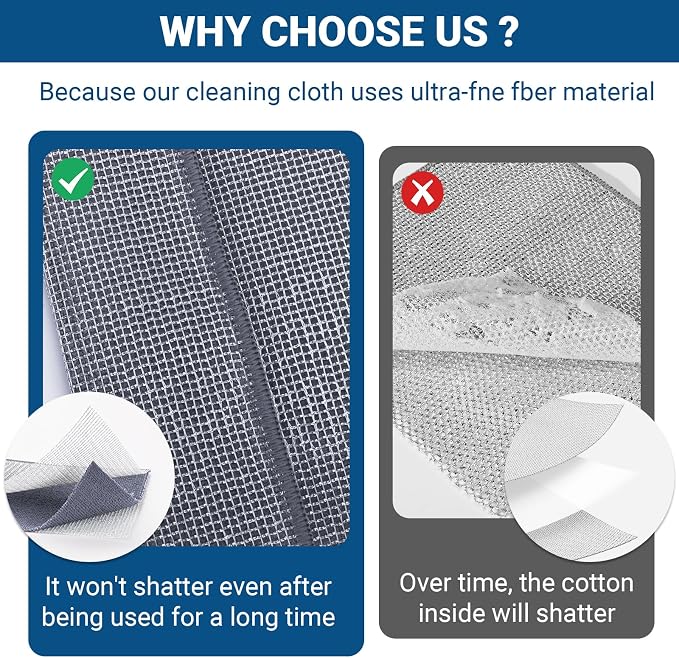 Forggon 10 Pcs New Upgrade 3-Layer Non Scratch Wire Dishcloth,Wire Dishwashing Rag, Non-Scratch Wire Dishwashing Rags for Wet and Dry, Kitchen Cleaning Dish Rags for Cookware,Sinks, Dishes, Stove