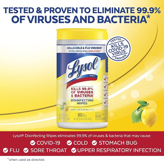 Lysol Disinfectant Wipes, Multi-Surface Antibacterial Cleaning Wipes, For Disinfecting and Cleaning, Lemon and Lime Blossom, 80 Count (Pack of 1)