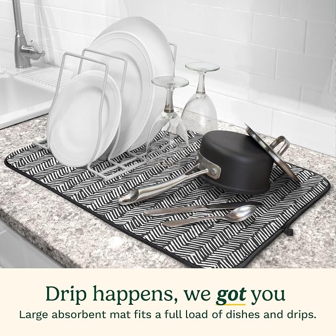Cuisinart Dish Drying Mats for Kitchen Counter - (2) 16" x 18" Ultra Absorbent Kitchen Dish Drying Mat - Mesh Backing, Foldable, Machine Washable, Fast Drying Dish Mat (Dashed Lines)