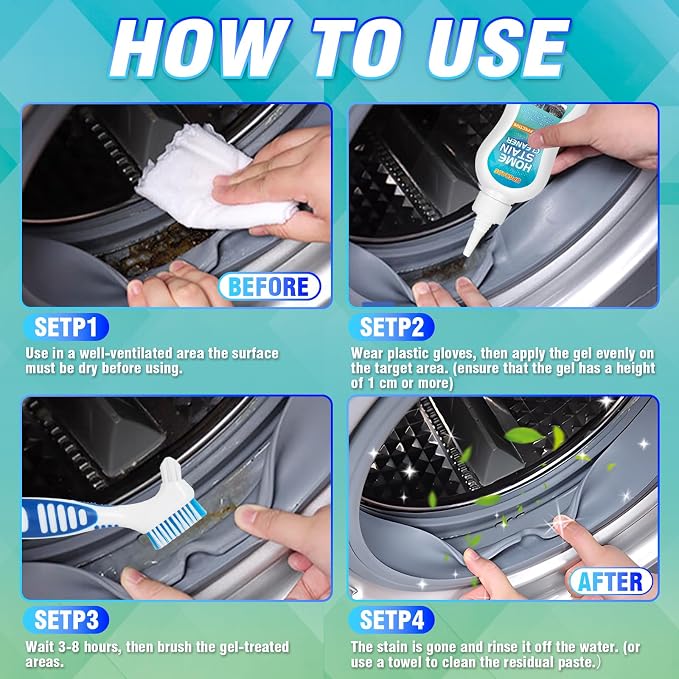 Mold Stain Cleaner Gel, 5.82 Fl oz All-Purpose Gel for Home Use on Washing Machine Gasket, Bathroom Grout, Sink, Shower, Caulk, and Front Loader Seal