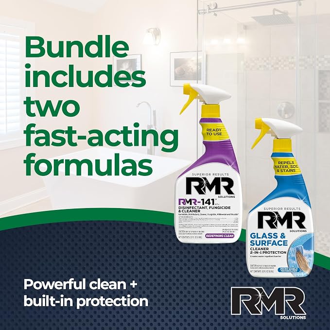 RMR Defend & Detail Duo – RMR-141 EPA Registered Mold & Mildew Spray + Glass & Surface Cleaner/Repellent, 2-Step Clean & Protect System for Glass, Tile, Bathrooms, Surfaces, 2–32 Oz Bottles