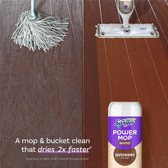 Swiffer Power Mop Wood Refill Solution, QuickDry Hardwood Floor Cleaner for Mopping Home, Bathroom, Kitchen, All Purpose Multi-Surface Solution for Floor Cleaning, Lemon Scent, 50.7 oz