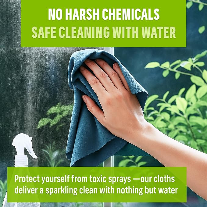 E-Cloth Window and Glass Cleaner Kit, Just Add Water - 2 Kits | Chemical-Free Cleaning - Reusable & Machine Washable Towel, Versatile Use for Mirrors, Cars, & Lenses, Alaskan Blue