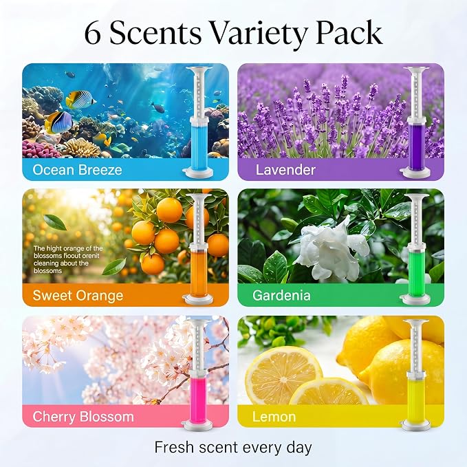 120 Stamps (12 Tubes) Toilet Bowl Gel Flower Stamp, 6 Scents Lavender Orange Ocean Gardenia, Prevent Limescale and Ring, Flush-Activated Cleaner, Long-Lasting Bathroom Freshener