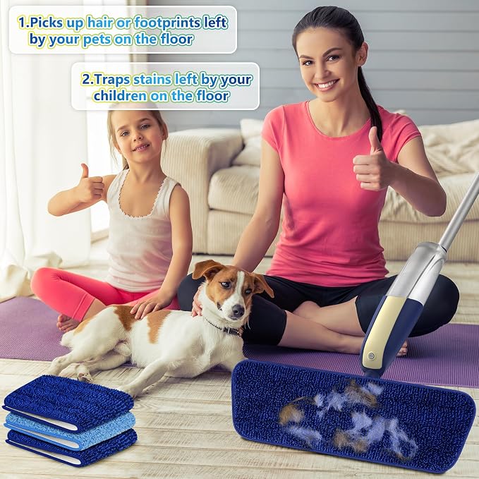 Spray Mops for Hardwood Floor Cleaning: Wet Floor Mops Refillable Reusable | 3 Washable Pads for Swiffer Powermop, Flat Mop with Sprayer Commercial Dust Mop, for Wood Laminate Tile Vinyl Cement Concrete