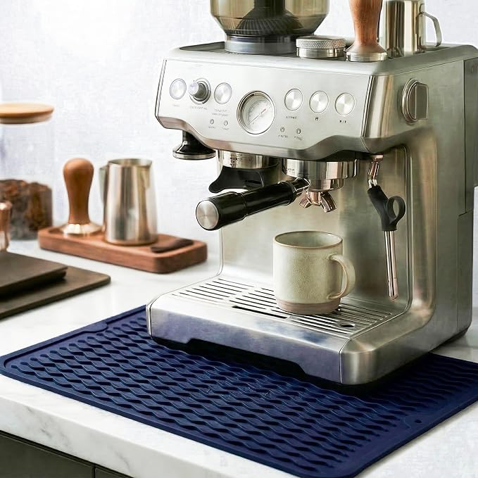 MicoYang Silicone Dish Drying Mat — Quick-Dry Ridges Counter & Sink Pad, Heat-Resistant Trivet to 450°F, Non-Slip & Dishwasher Safe, Roll-Up Storage, 18 Colors & 9 Sizes (Navy Blue, 16"×12")