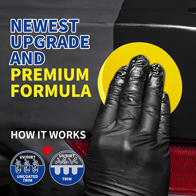 Plastic Restorer for Cars, Restores Faded Plastic, Vinyl, Rubber, Trim, Bumpers & Interior Surfaces to Like-New Finish - Brings Back Deep Black & Color, UV Resistant - 3.4OZ