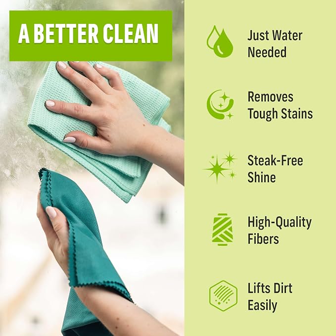 E-Cloth Window and Glass Cleaner Kit, Just Add Water - 1 Kit | Chemical-Free Cleaning - Reusable & Machine Washable Towel, Versatile Use for Mirrors, Cars, & Lenses, Winter Green