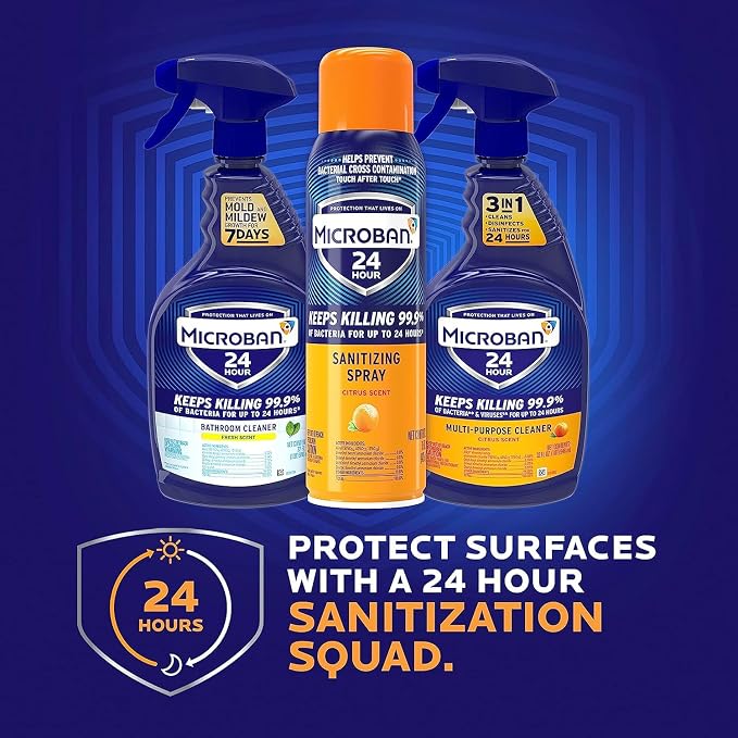 MICROBAN Disinfectant Spray, 24 Hour Sanitizing and Antibacterial Sanitizing Spray, Citrus Scent, 2 Count (15oz Each) (Packaging May Vary)