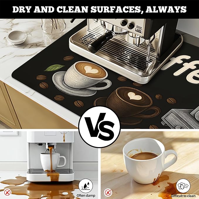 Dish Drying Mat Large Coffee Mat Absorbent Drying Mat for Kitchen Counter Coffee Bar Accessories 32"x 17", Coffee Grinder