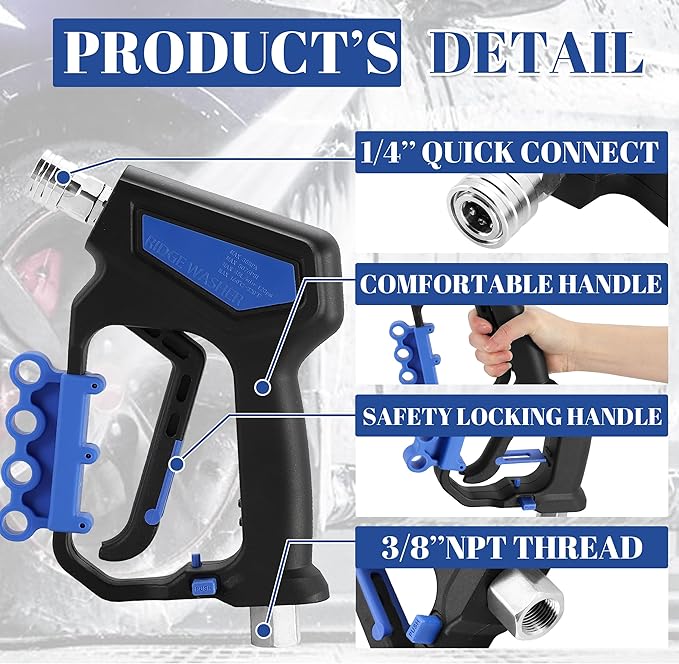 RIDGE WASHER Pressure Washer Gun Swivel, 5000 PSI, 12 GPM | Power Washer Gun with 1/4" Quick Connector, 360° 3/8 NPT Thread, M22-14mm Fitting, M22-15mm Fitting