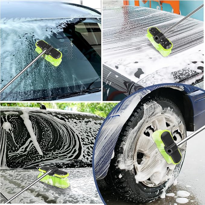 Car Wash Brush Head with Soft Bristle 8 ", 4 Pack Scrub Brush Attachment for Extension Pole, Outdoor Cleaning Tool for Window, Wall, Floor, Deck, Patio