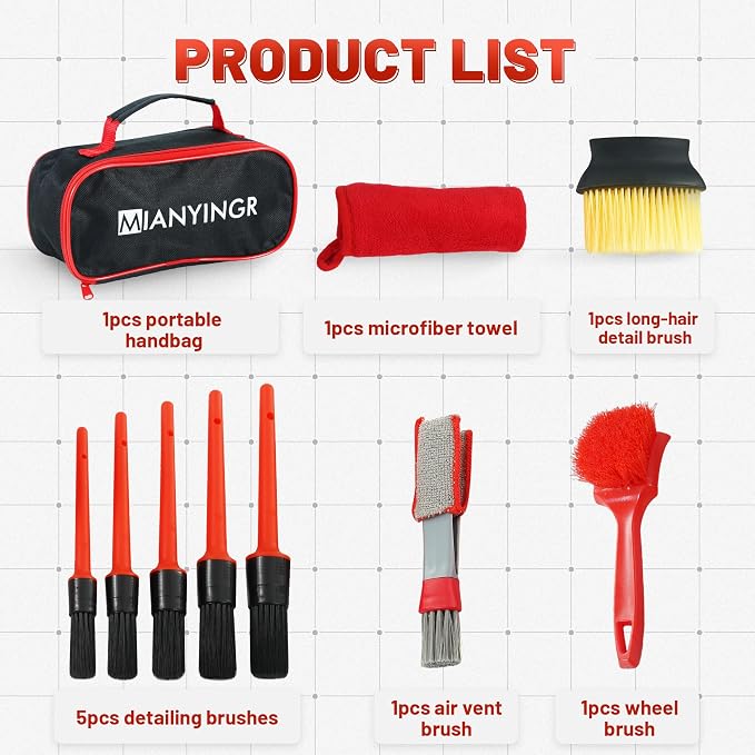 10Pcs Interior Detailing Brush Set | Car Vent & Dashboard Cleaner Kit, Microfiber Towel, Storage Bag