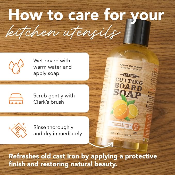 CLARK'S Cutting Board Organic Soap - Cleaner for Butcher Block, Countertop and Utensils - Enriched with Natural Orange & Lemon Extracts - Cleans and Restores Wood - Use Before Food Safe Mineral Oil