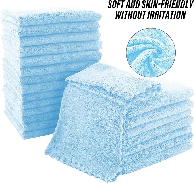 MOONQUEEN Ultra Soft Premium Washcloths Set - 12 x 12 inches - 72 Pack - Quick Drying - Highly Absorbent Coral Velvet Bathroom Wash Clothes (Aquamarine)