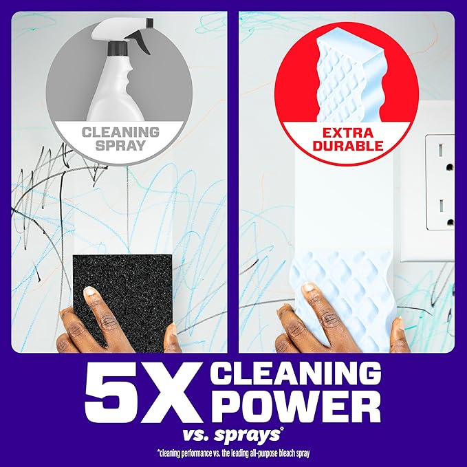 Mr. Clean Magic Eraser Sponge, All Purpose Cleaner, Cleaning Scrubber, Wall, Sneaker, Kitchen, Bathroom, Shower Cleaner, Cleaning Supplies, Melamine Sponge, Cleaning Pads, Extra Durable, 4ct