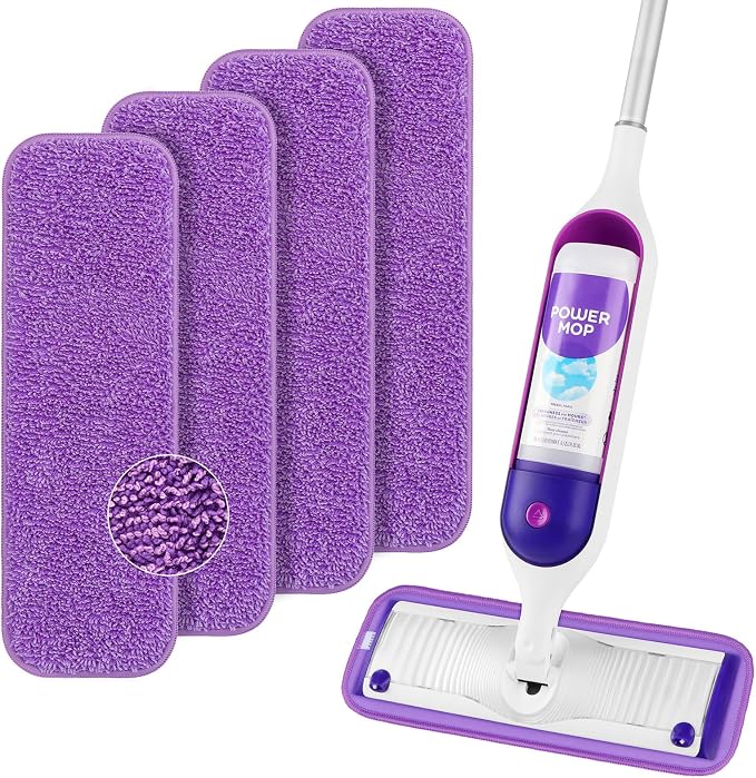 HOMEXCEL Microfiber Mop Pads 4 Pack for Swiffer PowerMop 13"-15" Washable | Dry & Wet Use, Machine Washable & Reusable, Effective Cleaning, Power Mop Pads Refills for Wood/Tile/Laminate/Marble