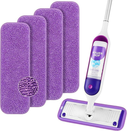 HOMEXCEL Microfiber Mop Pads 4 Pack for Swiffer PowerMop 13"-15" Washable | Dry & Wet Use, Machine Washable & Reusable, Effective Cleaning, Power Mop Pads Refills for Wood/Tile/Laminate/Marble