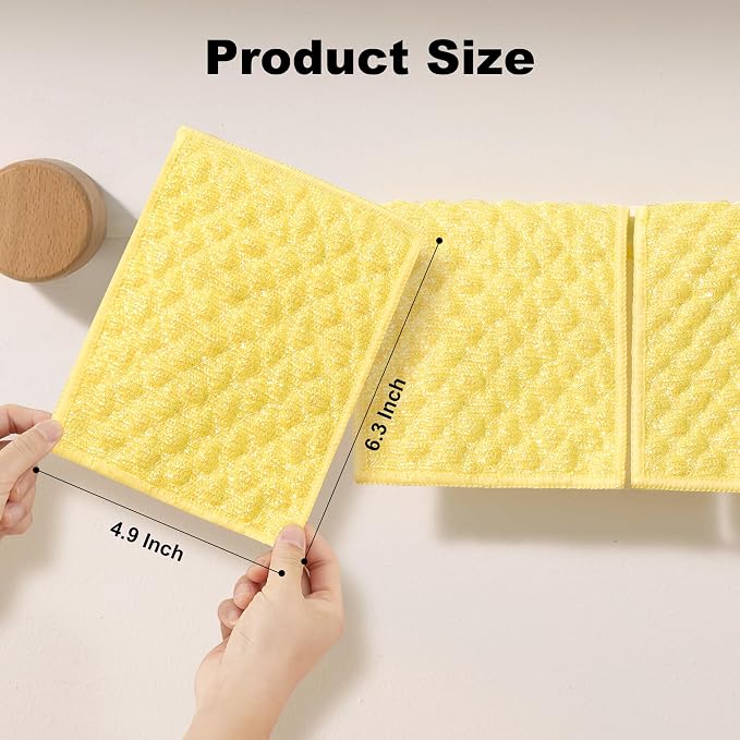 JOYMOOP Bubble Mesh Microfiber Cleaning Cloth, Reusable Non-Scratch Cleaning Rags, Dual-Sided Dish Cloths, Multipurpose Dish Rags for Dishwashing, Kitchen, Stainless Steel-6 Packs, Yellow