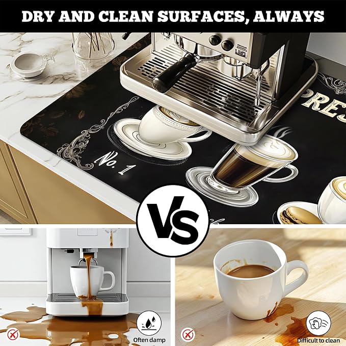 Dish Drying Mat Large Coffee Mat Absorbent Drying Mat for Kitchen Counter Coffee Bar Accessories 32"x 17", Cafe Menu
