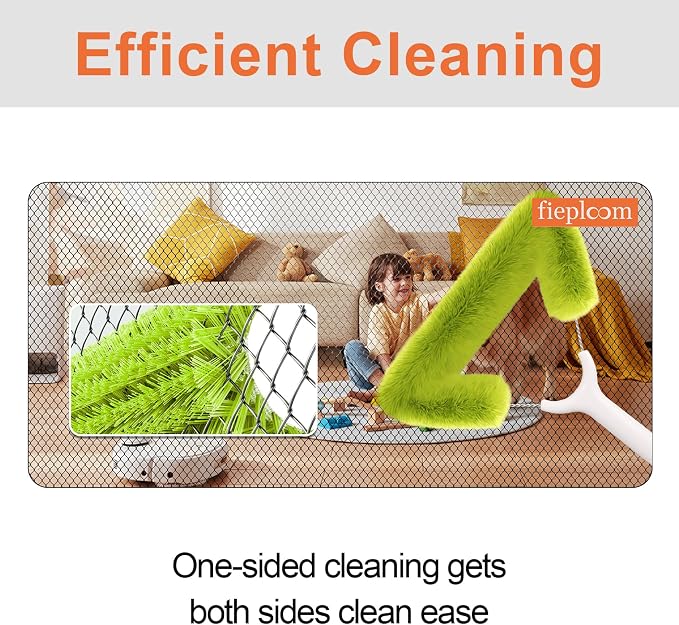 Window Screen Cleaning Brush with 62in Extension Pole | Innovative Fibre Mesh Screen Cleaner for Window Mesh, Patio Screens, Screen Doors, Pool Cage & Fence - Dry or Wet Use