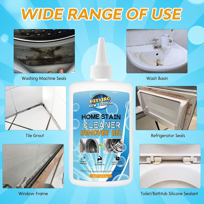 Mold Stain Remover Gel, Washing Machine Cleaner for Front Loader Washer Gasket Rubber Seal Home Stain Removal Gel for Grout, Caulk, Shower, Bathroom, Refrigerator, Bathtub Cleaning Solution 10 Fl Oz