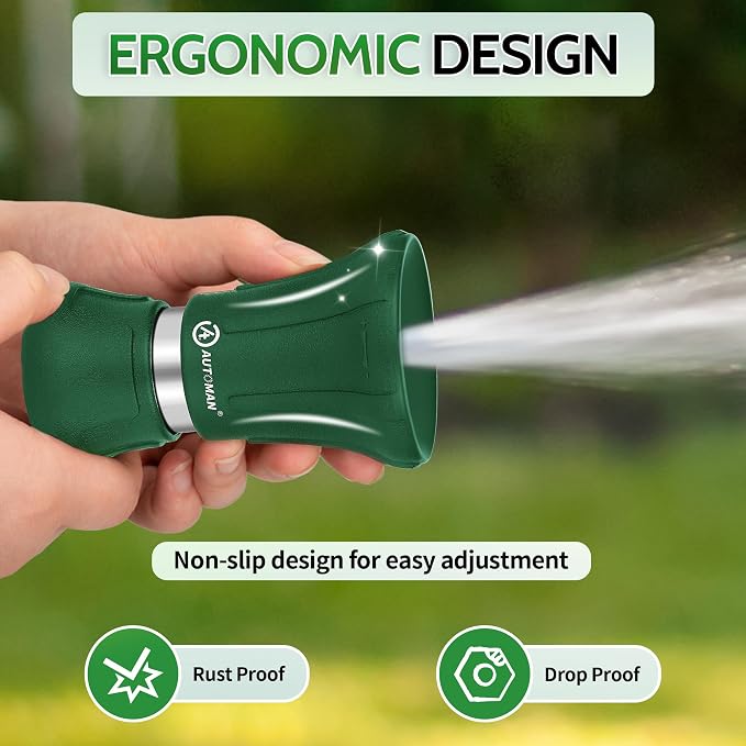 AUTOMAN Garden Hose Nozzle Heavy Duty, 2 Pack Fireman Hose Nozzle, High Pressure Water Hose Sprayer Nozzle, Adjustable Spray Nozzles for Washing Car, Cleaning Ground, Watering Plants, Dark Green
