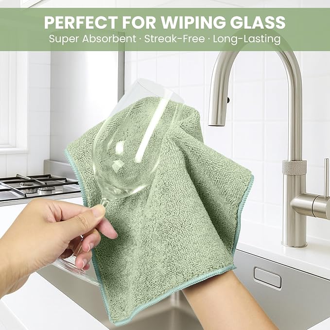 SIFANGKE Microfiber Cleaning Cloth, 12 Pack Green Cleaning Rags for Housekeeping, Reusable Microfiber Towels for Car, Kitchen, Bathroom and Household Cleaning Supplies, 11.8"X11.8"