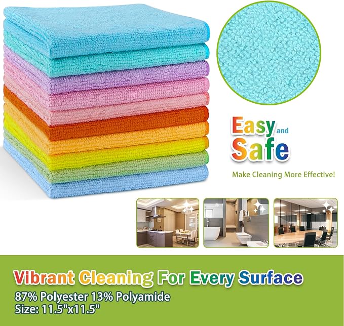 AIDEA Microfiber Cleaning Cloth, 100PK, Cleaning Rags, 11.5"×11.5" | Lint Free Cloth, Microfiber Towels for Cars, Wash Cloths, Dusting Cloth for Home, Window, Cleaning Supplies, Muilticolor