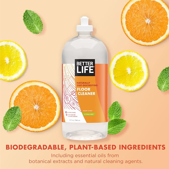 Better Life Floor Cleaner Concentrate - Liquid Multipurpose Cleaner for Wood, Tile, Laminate, Vinyl, Bamboo - Hardwood Floor Cleaner for Mopping - Citrus Mint 1 Gal Concentrate (Pack of 4)