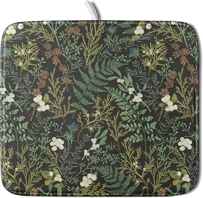 Green Plants Dish Drying Mat for Kitchen Counter Microfiber Absorbent Dish Draining Reusable Washable Foldable 16"x18"