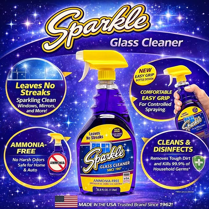 Sparkle Glass Cleaner, Ammonia-free, 33.8 oz. (Pack of 1)