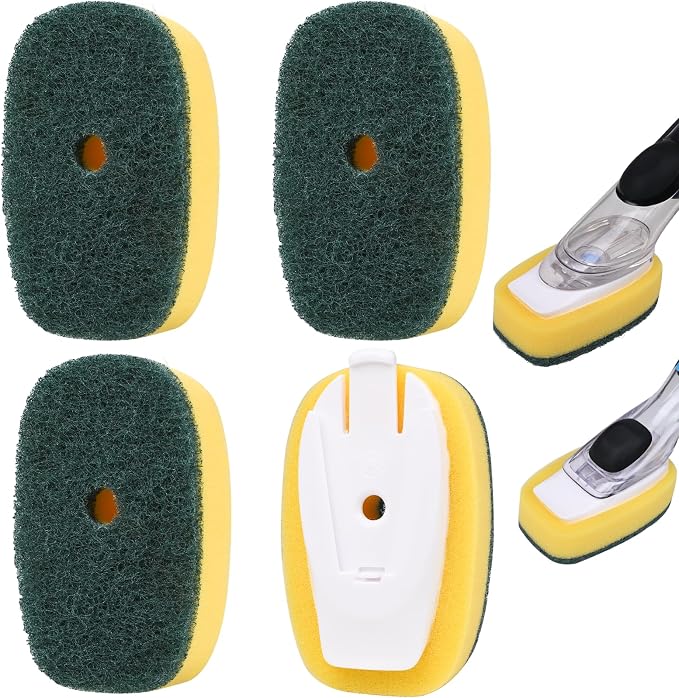 Sponge Brush Refills for OXO Soap Dispensing Dish Brush 4 Pack Refill Heads | Scrub Replacement Head for Scrubber Non-Scratch Sponge Replacement Head Fits Soap Dispensing Handle for Pots Pans Sink