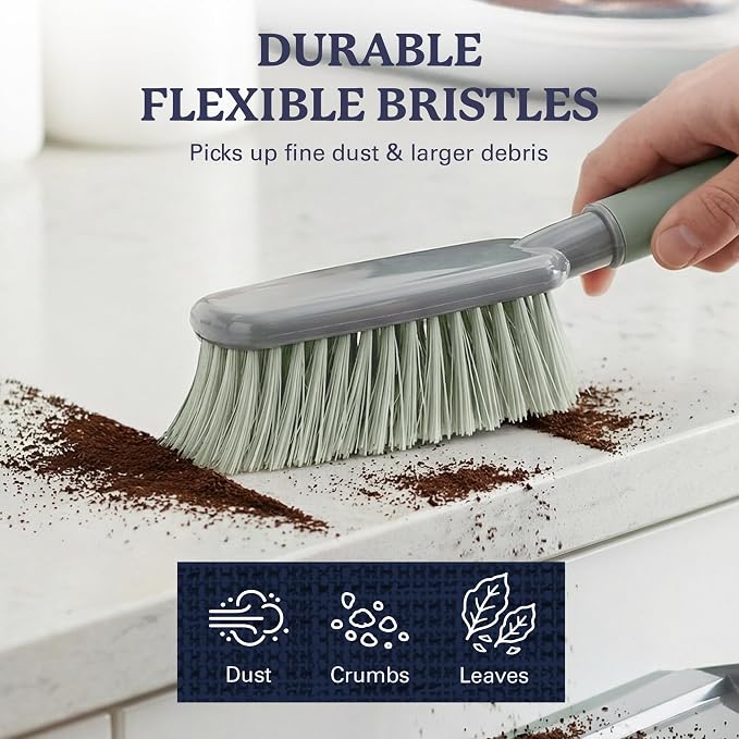 Farberware Handheld Broom and Dustpan Set with Rubber Lip – Small Dust Pan and Brush Set for Kitchen Crumbs, Cat Litter, Compact Hand Broom with Soft Grip Handle for Home Cleaning