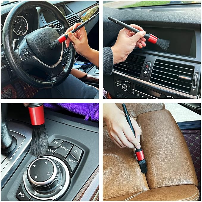 HMPLL 10pcs Auto Car Detailing Brush Set Car Interior Cleaning Kit | Includes 5 Boar Hair Detail Brush,3 Wire Brush, 2 Air Vent Brush for Cleaning Car Interior Exterior, Dashboard Leather Wheel