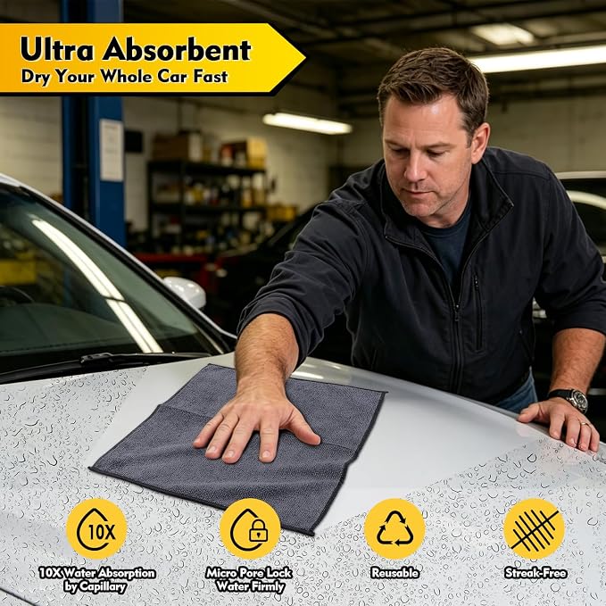 HOMEXCEL Microfiber Cleaning Cloth 12 Pack, 12.5 x 12.5 inch Microfiber Towels for Cars, Ultra Absorbent Washing Cloth, Lint Free Streak Free Cleaning Rags for Car, Kitchen, and Window (Grey)
