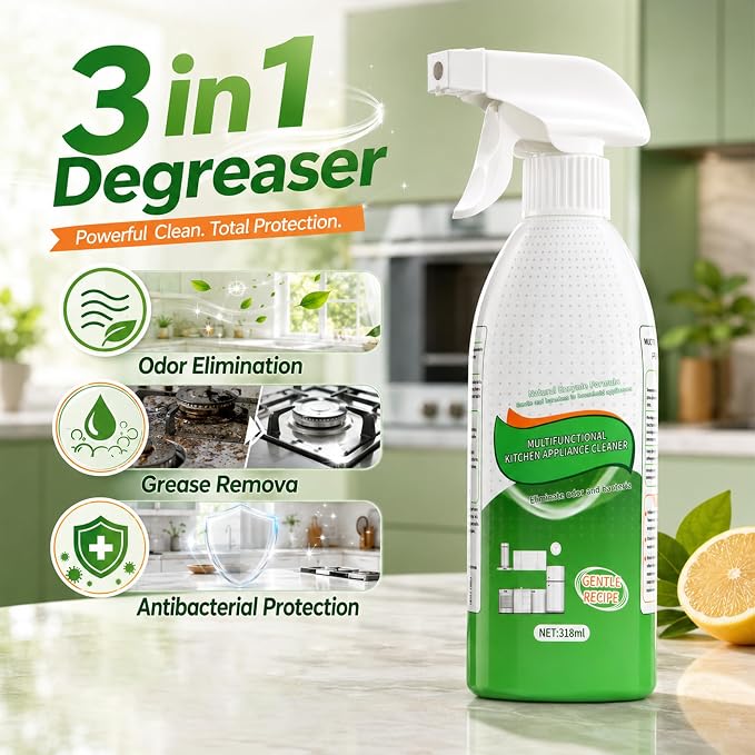 New Upgrade Kitchen Spray Cleaner, Effective Multi-Purpose Heavy Duty Grill Cleaner Foam for Stubborn Grease, Cooktop Degreaser, Professional Grease Remover Cleaning Spray for Oven, Range Hood, Sink