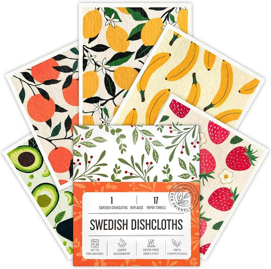 Swedish Dishcloths for Kitchen, Swedish Dish Cloths 5 Pack, Super Absorbent Reusable Paper Towels Washable, Biodegradable, Quick Drying, Dishwasher Safe