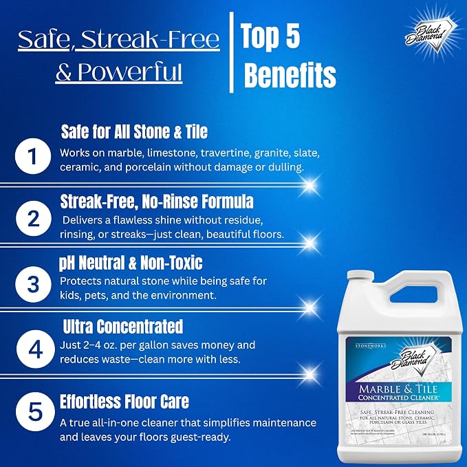 Black Diamond Stoneworks Marble & Tile Floor Cleaner Concentrate, pH Neutral, Streak-Free & No-Rinse Formula for Granite, Travertine, Limestone, Slate, Ceramic & Porcelain Floors (4-Gallons)