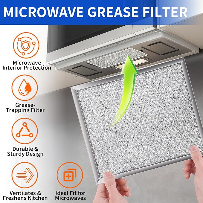Microwave Filter Replacement 9" x 7.72" Microwave Grease Filter Replacement, Compatible with WB6X486 Frigidaire 5304408977, Aluminum Mesh Range Hood Vent Fan Filter, 2-Pack