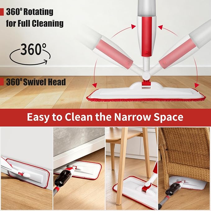 Wet Spray Mop for Floor Cleaning with 14 oz Bottle & 2 Microfiber Pads | Refillable bottle, washable pads, dry/wet use for home or commercial cleaning on hardwood, laminate, wood & ceramic floors