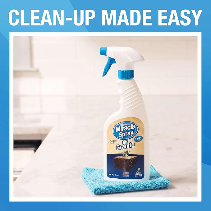 MiracleSpray for Granite & Stone, Clean, Protect, Polish Stone, Marble, Quartz, Slate, Tile, Laminate Surfaces in Kitchen and Bathroom - 16 Fl Oz
