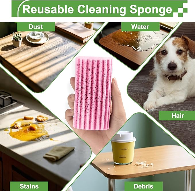 Jeymei Damp Clean Duster Sponge,4Pcs Pink Dust Sponge for Cleaning | Damp Dusting Sponge with Ridges,Baseboard Cleaning Tool,Reusable Wet Duster Sponge,Household Cleaning Sponges for Blinds