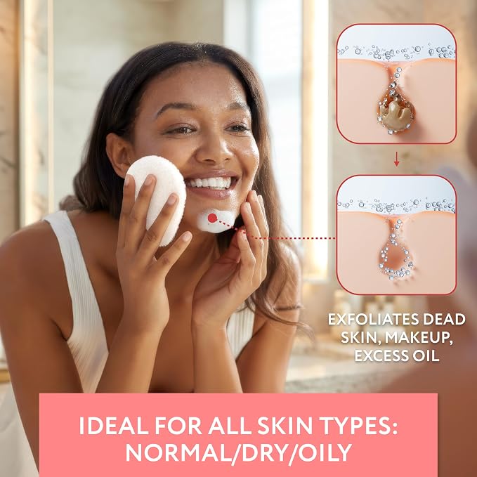 IMPRESA Facial Sponge - Daily Deep Cleansing Face Scrubber - Gentle Exfoliating Pads for Dead Skin Removal - Reusable Face Scrub Pads for Normal to Oily Skin (White, Regular)