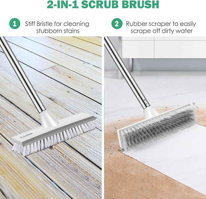 SetSail Floor Scrub Brush with 51-Inch Long Adjustable Handle 2 in 1 Scrape Brush Stiff Bristle Floor Scrubber for Cleaning Shower Bathroom Garage Kitchen Wall Deck Tub Tile | 2 in 1 Scrape Brush Stiff Bristle Floor Scrubber for Cleaning Shower Bathroo...