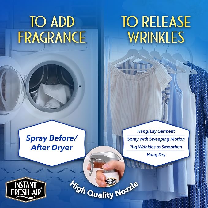 After Dryer Fabric Freshener & Wrinkle Release Spray - For Clothes & Laundry - Luxury Fragrance Odor Remover & Wrinkle Releaser - For Home & Travel - Fresh Linen Scent - 10.1 fl oz.