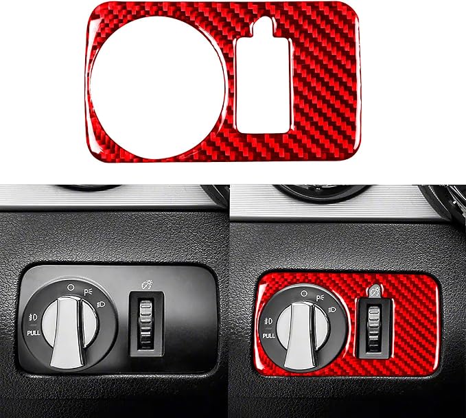 Red Real Carbon Fiber Trim for Ford Mustang Accessories | for GT Shelby 2005 2006 2007 2008 2009 Headlight Switch Button Cover Interior Thick Overlay Decal