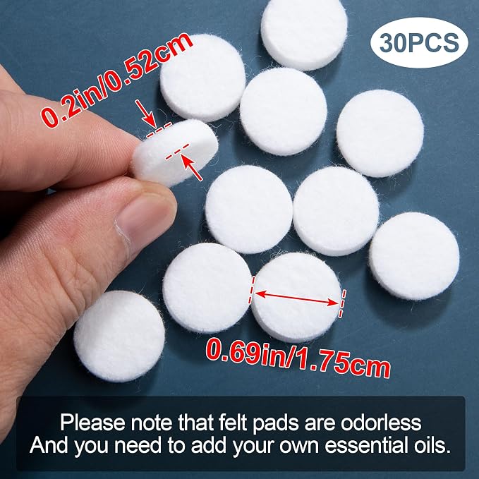 HINZIC 30Pcs Car Air Freshener Refill Felt Pads, 17.5MM/0.7inch Unscented White Air Freshener Replacement Pads Oil Perfumes Refill Tablets for Car Air Freshener Vent Clips Car Diffusers