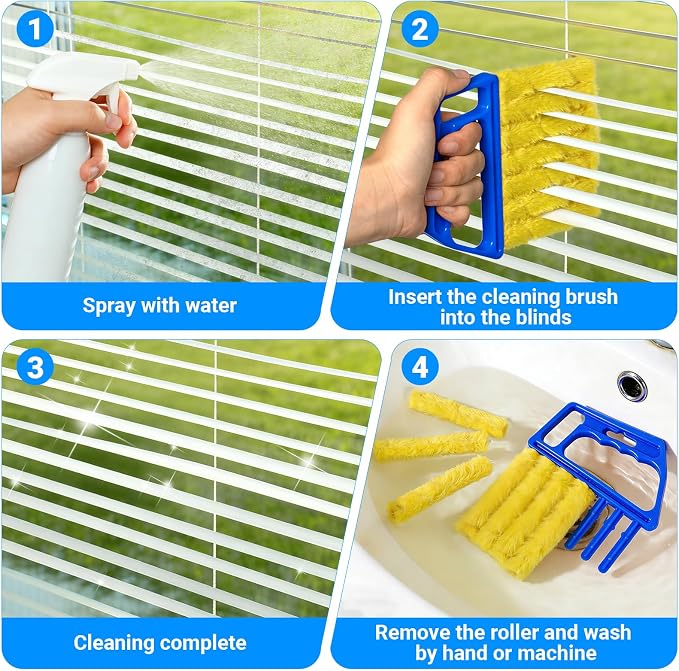 3pcs Window Blind Cleaner Duster Tool,2026 New Cleaning Tools,7 Fingers Washable Microfiber Dusters for Cleaning,Crevice Cleaning Brush, Duster for Venetian Blinds & Air Conditioner Vents（Blue