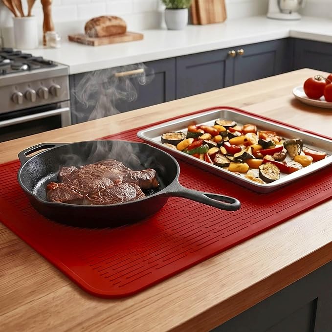 MicoYang Silicone Dish Drying Mat for Multiple Usage,Easy clean,Eco-friendly,Heat-resistant Silicone Mat for Kitchen Counter or Sink,Refrigerator or Drawer Liner Red 3XL 28 inches x 18 inches